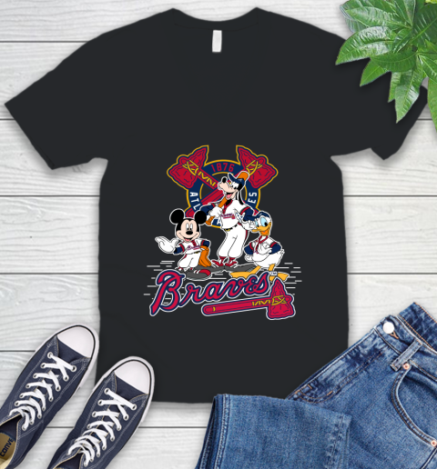 MLB Atlanta Braves Mickey Mouse Donald Duck Goofy Baseball T Shirt V-Neck T-Shirt