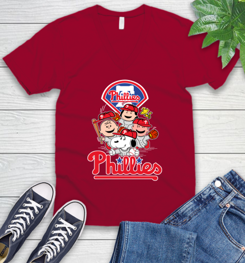 MLB Philadelphia Phillies Snoopy Charlie Brown Woodstock The Peanuts Movie Baseball T Shirt_000 V-Neck T-Shirt 7