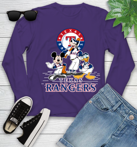 MLB Texas Rangers Mickey Mouse Donald Duck Goofy Baseball T Shirt Youth Long Sleeve 4