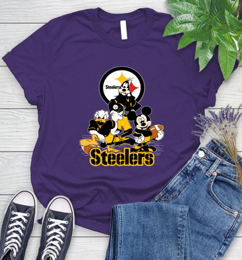 NFL Pittsburgh Steelers Mickey Mouse Donald Duck Goofy Football Shirt Women's T-Shirt 4