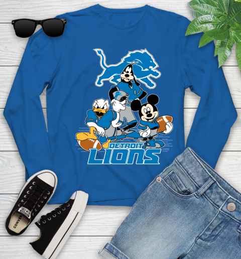 NFL Detroit Lions Mickey Mouse Donald Duck Goofy Football Shirt Youth Long Sleeve 10