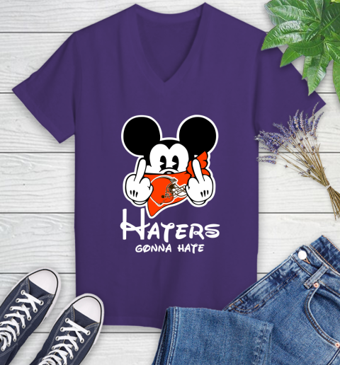 NFL Cleveland Browns Haters Gonna Hate Mickey Mouse Disney Football T Shirt Women's V-Neck T-Shirt 3