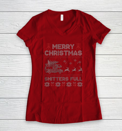 Merry Christmas Shitter Sweater Was Full Funny Xmas Pajama Women's V-Neck T-Shirt 6