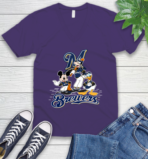 MLB Milwaukee Brewers Mickey Mouse Donald Duck Goofy Baseball T Shirt V-Neck T-Shirt 9