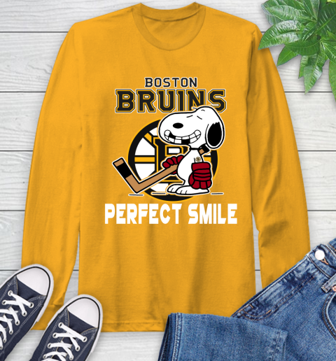 NHL Boston Bruins Snoopy Perfect Smile The Peanuts Movie Hockey T Shirt Long Sleeve T-Shirt 2