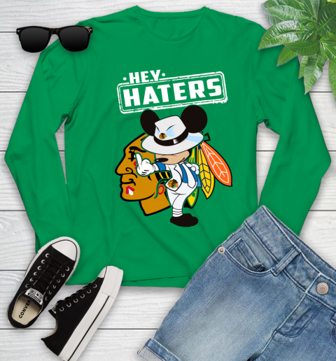 NHL Hey Haters Mickey Hockey Sports Chicago Blackhawks Youth Long Sleeve 7