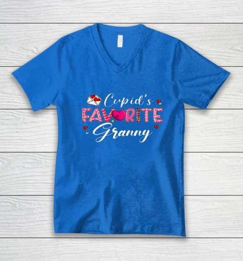 Cupid's Favorite Granny Leopard Plaid Funny Valentine Day V-Neck T-Shirt 4