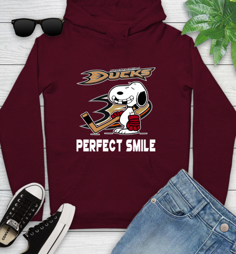 NHL Anaheim Ducks Snoopy Perfect Smile The Peanuts Movie Hockey T Shirt Youth Hoodie 7