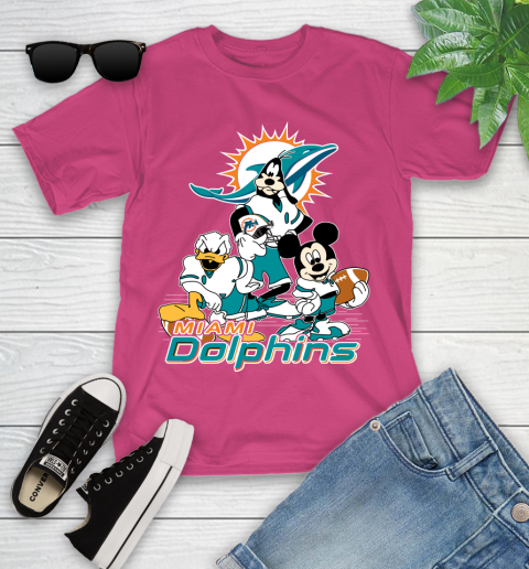 NFL Miami Dolphins Mickey Mouse Donald Duck Goofy Football Shirt Youth T-Shirt 11