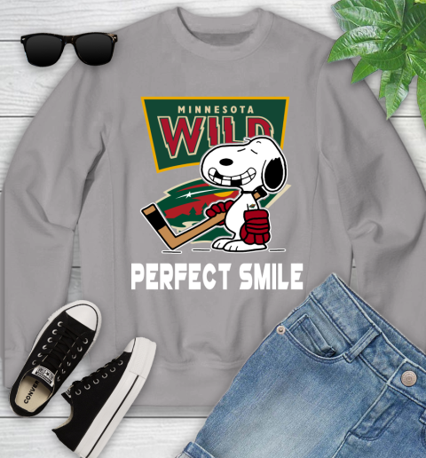 NHL Minnesota Wild Snoopy Perfect Smile The Peanuts Movie Hockey T Shirt Youth Sweatshirt 3
