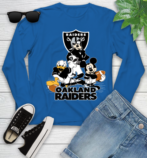 NFL Oakland Raiders Mickey Mouse Donald Duck Goofy Football Shirt Youth Long Sleeve 10