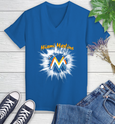 Miami Marlins MLB Baseball Adoring Fan Rip Sports Women's V-Neck T-Shirt 10