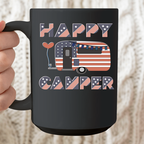 Camper USA Happy Camper USA Flag Patriotic 4th Of July America Crew Ceramic Mug 15oz