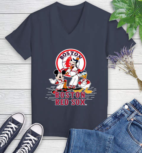 MLB Boston Red Sox Mickey Mouse Donald Duck Goofy Baseball T Shirt Women's V-Neck T-Shirt 12
