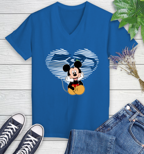 NFL Seattle Seahawks The Heart Mickey Mouse Disney Football T Shirt_000 Women's V-Neck T-Shirt 10
