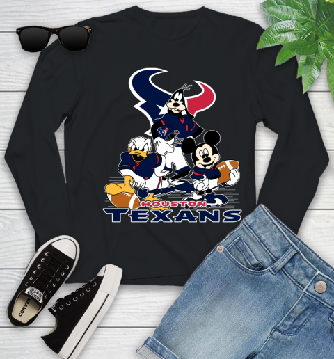NFL Houston Texans Mickey Mouse Donald Duck Goofy Football Shirt Youth Long Sleeve