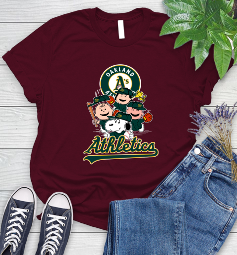MLB Oakland Athletics Snoopy Charlie Brown Woodstock The Peanuts Movie Baseball T Shirt_000 Women's T-Shirt 7