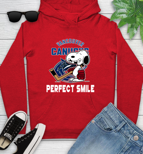 NHL Vancouver Canucks Snoopy Perfect Smile The Peanuts Movie Hockey T Shirt Youth Hoodie 12