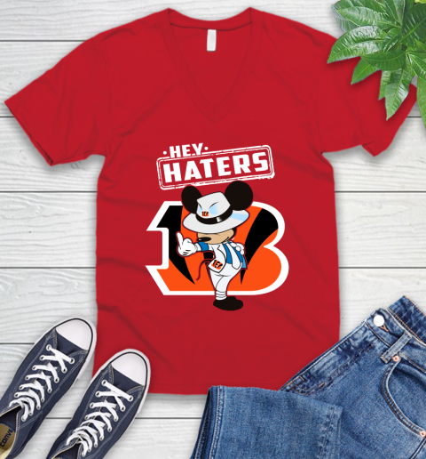 NFL Hey Haters Mickey Football Sports Cincinnati Bengals V-Neck T-Shirt 6