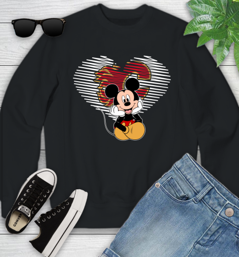 NHL Calgary Flames The Heart Mickey Mouse Disney Hockey Youth Sweatshirt
