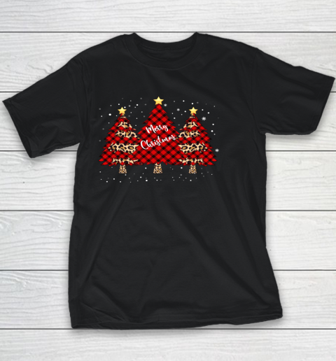 Merry Christmas Tree Leopard and Buffalo Plaid Xmas Tree Youth T-Shirt