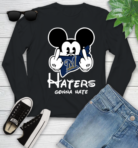 MLB Milwaukee Brewers Haters Gonna Hate Mickey Mouse Disney Baseball T Shirt_000 Youth Long Sleeve