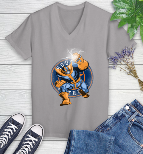 Houston Astros MLB Baseball Thanos Avengers Infinity War Marvel Women's V-Neck T-Shirt 4