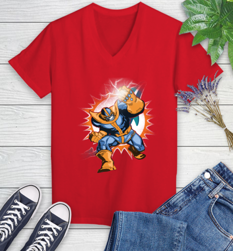 Miami Dolphins NFL Football Thanos Avengers Infinity War Marvel Women's V-Neck T-Shirt 11
