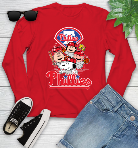 MLB Philadelphia Phillies Snoopy Charlie Brown Woodstock The Peanuts Movie Baseball T Shirt_000 Youth Long Sleeve 11