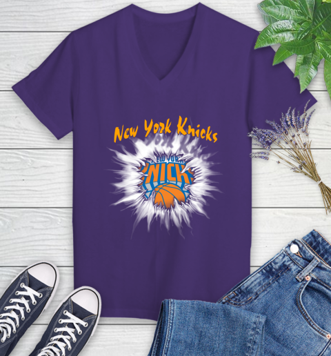 New York Knicks NBA Basketball Rip Sports Women's V-Neck T-Shirt 3