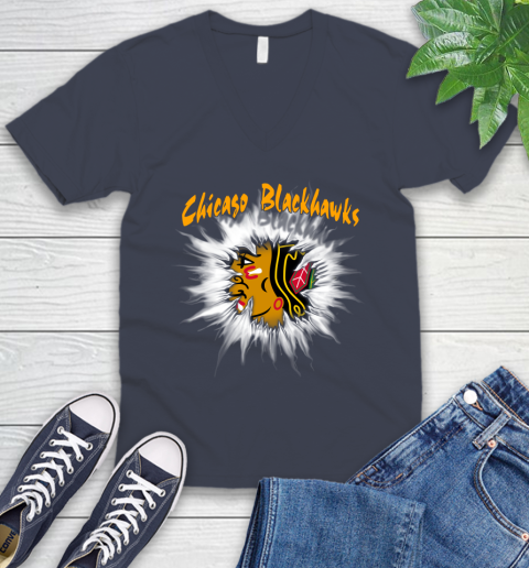 Chicago Blackhawks NHL Hockey Adoring Fan Rip Sports V-Neck T-Shirt 8