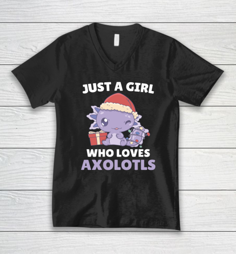 Just A Girl Who Loves Axolotls Cute Girls Christmas Pajama V-Neck T-Shirt