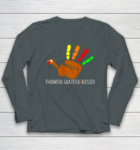 Thanksgiving Shirt Turkey Hand Print Funny Thanksgiving Day Long Sleeve T-Shirt 4