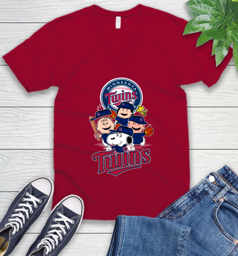 MLB Minnesota Twins Snoopy Charlie Brown Woodstock The Peanuts Movie Baseball T Shirt_000 V-Neck T-Shirt 7