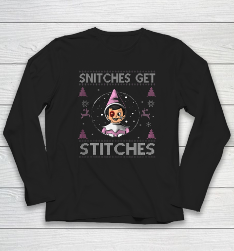 Snitches Get Stitches Shirt Funny Christmas Xmas Pajamas Ugly Long Sleeve T-Shirt