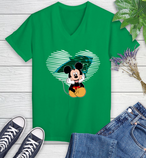 NFL Carolina Panthers The Heart Mickey Mouse Disney Football T Shirt_000 Women's V-Neck T-Shirt 5