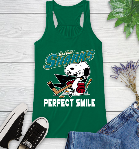 NHL San Jose Sharks Snoopy Perfect Smile The Peanuts Movie Hockey T Shirt Racerback Tank 6