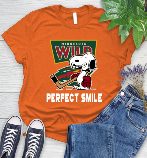 NHL Minnesota Wild Snoopy Perfect Smile The Peanuts Movie Hockey T Shirt Women's T-Shirt 3