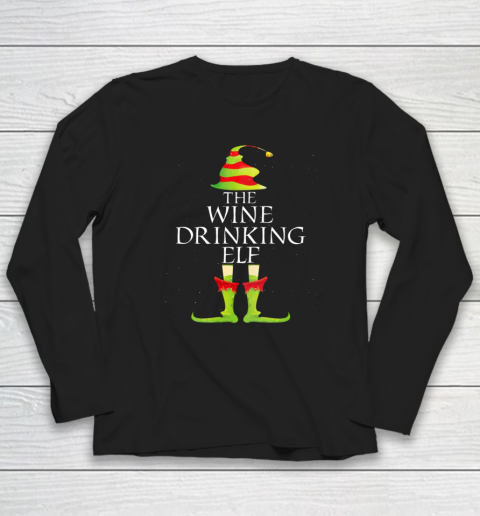 Wine Drinking Elf Matching Family Group Christmas Pajama Long Sleeve T-Shirt