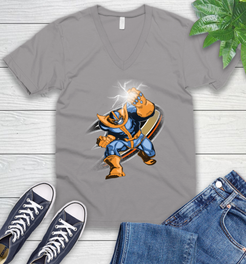 Anaheim Ducks NHL Hockey Thanos Avengers Infinity War Marvel V-Neck T-Shirt 3