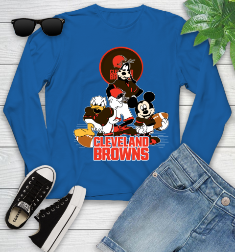NFL Cleveland Browns Mickey Mouse Donald Duck Goofy Football Shirt Youth Long Sleeve 10