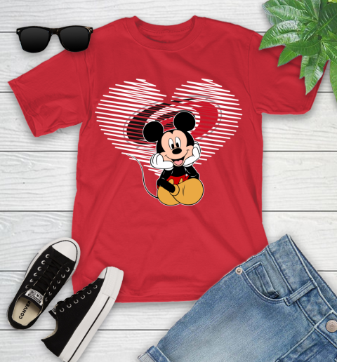 NHL Carolina Hurricanes The Heart Mickey Mouse Disney Hockey Youth T-Shirt 13