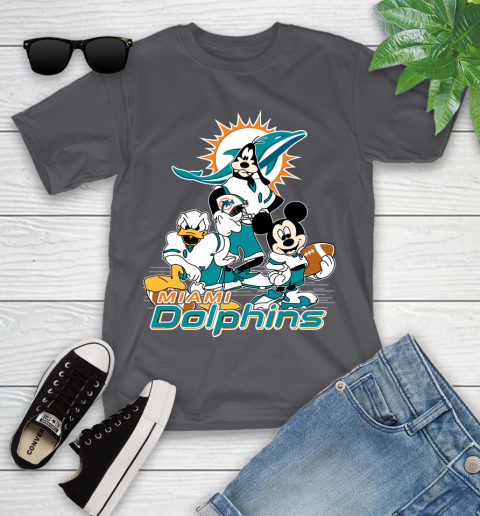 NFL Miami Dolphins Mickey Mouse Donald Duck Goofy Football Shirt Youth T-Shirt 6