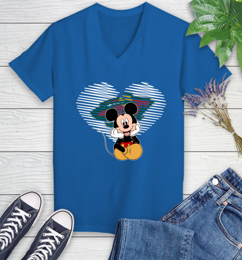 NHL Minnesota Wild The Heart Mickey Mouse Disney Hockey Women's V-Neck T-Shirt 10