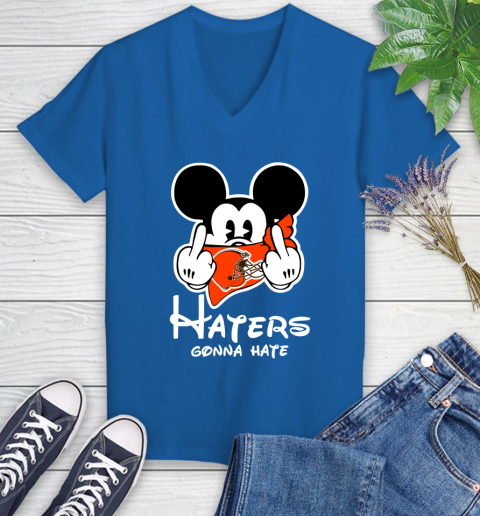 NFL Cleveland Browns Haters Gonna Hate Mickey Mouse Disney Football T Shirt Women's V-Neck T-Shirt 10