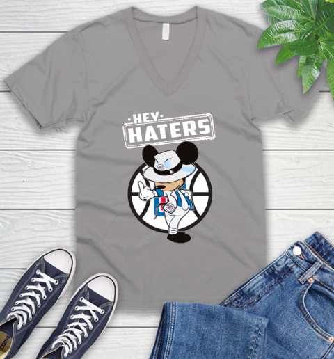 NBA Hey Haters Mickey Basketball Sports Los Angeles Clippers V-Neck T-Shirt 3