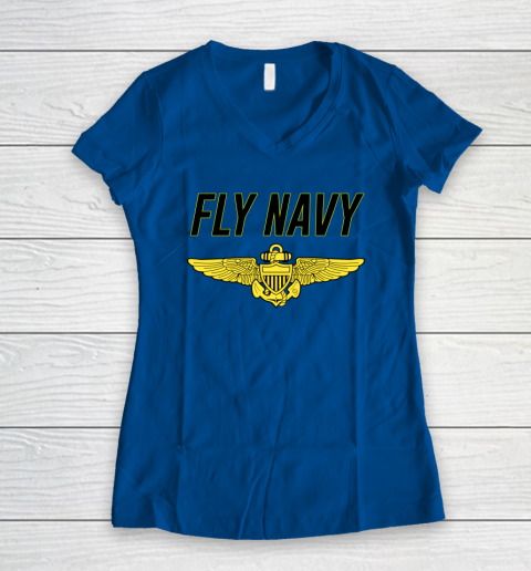 Fly Navy Shirt Pilot Wings Women's V-Neck T-Shirt 12