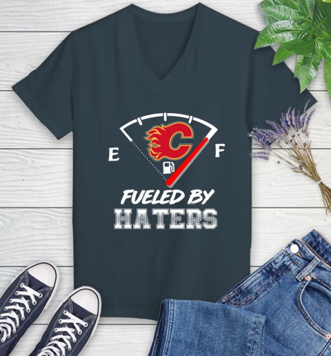 Calgary Flames NHL Hockey Fueled By Haters Sports Women's V-Neck T-Shirt 8