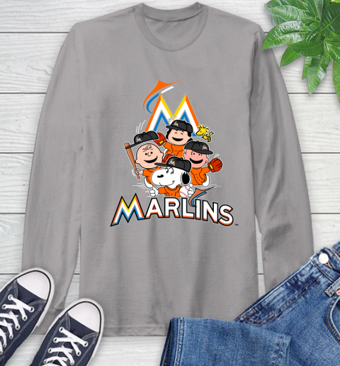 MLB Miami Marlins Snoopy Charlie Brown Woodstock The Peanuts Movie Baseball T Shirt Long Sleeve T-Shirt 6