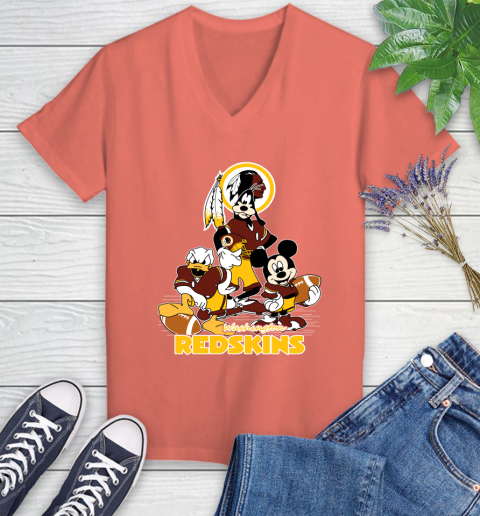 NFL Washington Redskins Mickey Mouse Donald Duck Goofy Football Shirt Women's V-Neck T-Shirt 6